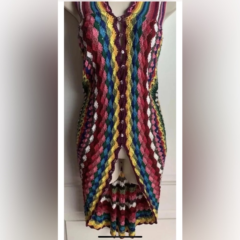 Twenty One Crochet Vest Top Shawl Cardigan Womens Size Small Rainbow Festival
